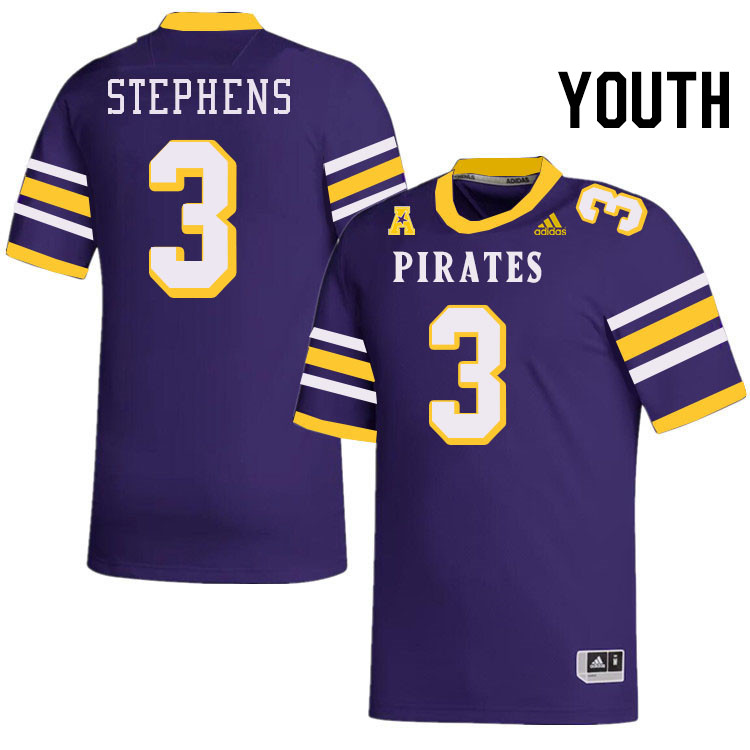 Youth #3 Chad Stephens ECU Pirates College Football Jerseys Stitched-Throwback